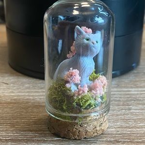Miniature Diorama Cat in Glass Dome Cloche